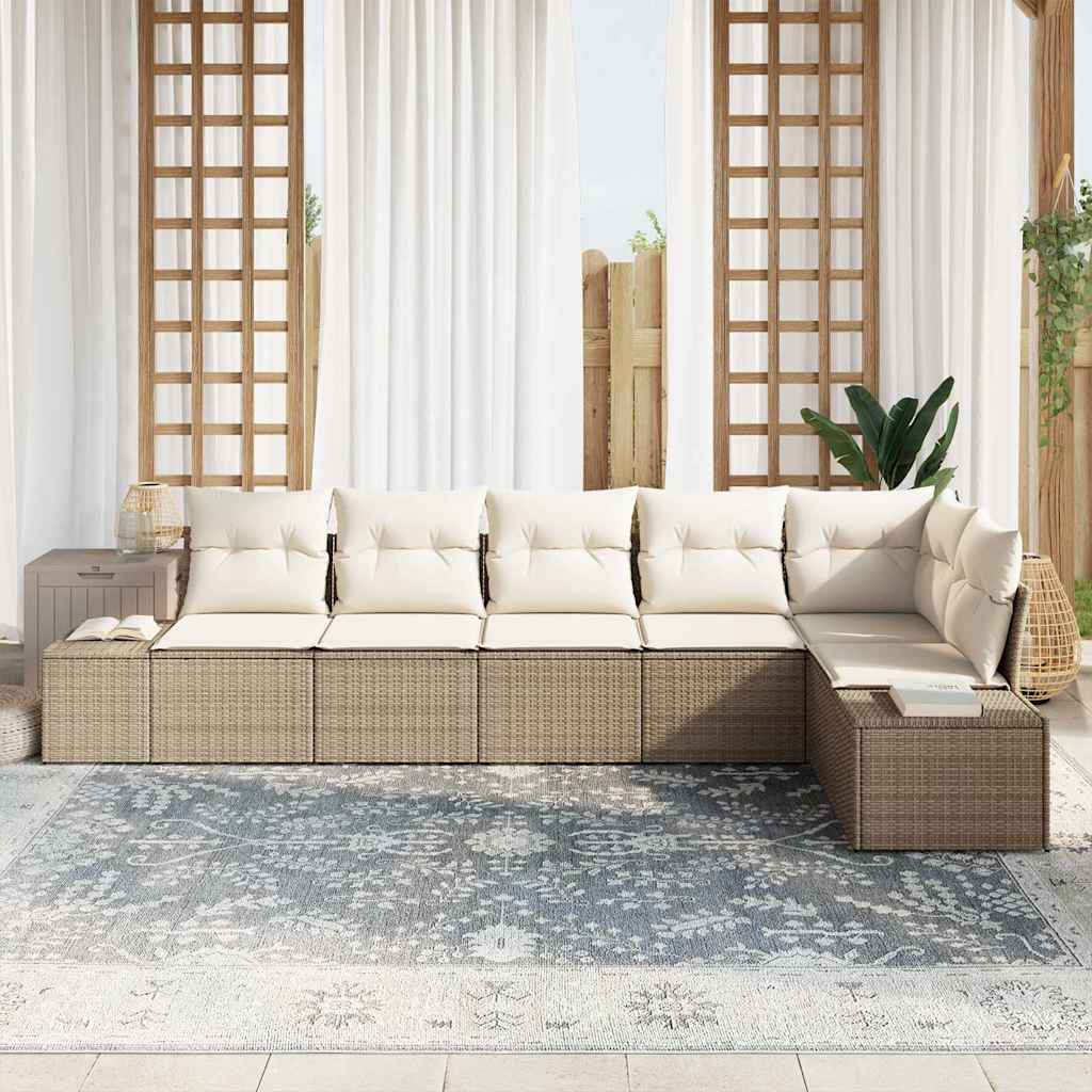 Garten-Sofa-Set mit Kissen mit Speicher 6 pcs Beige und Creme